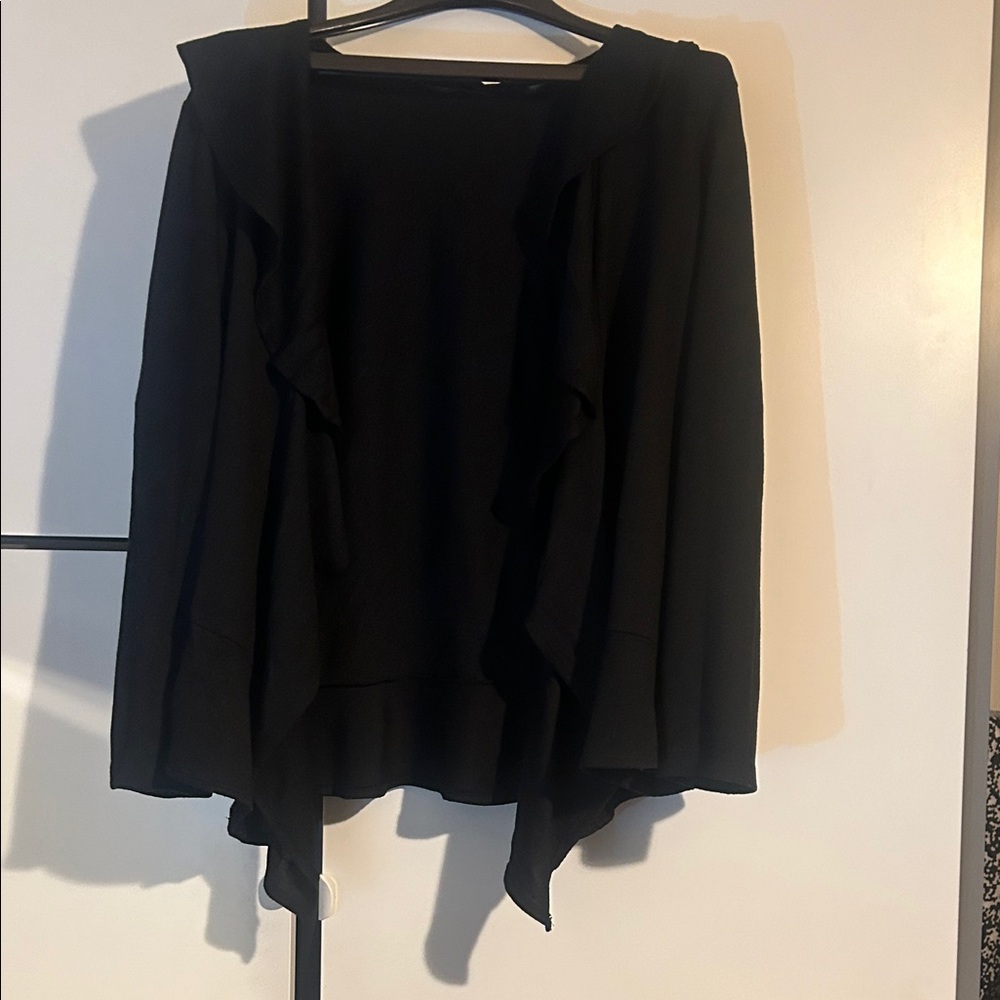 Colleen Lopez Black Open-Front Ruffle Sweater